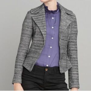 BANANA REPUBLIC Size 6 Black Variegated Cotton/Wool CAMILLE Peplum Blazer Jacket